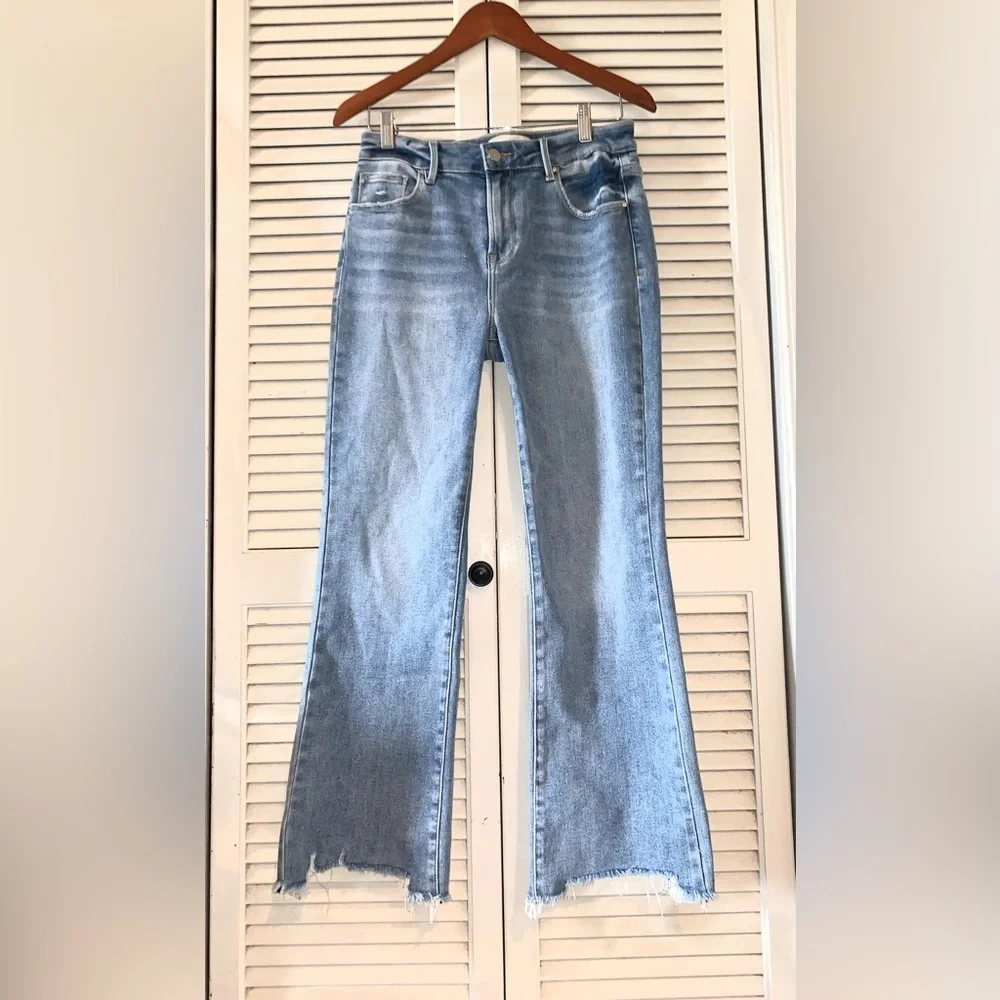 Risen high rise medium wash flared frayed hem jeans women’s size 9/29 - Picture 8 of 8